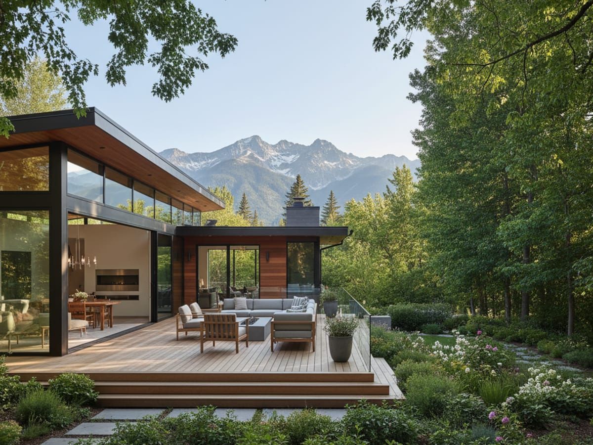 Beautiful upscale deck in Holladay with mature landscaping