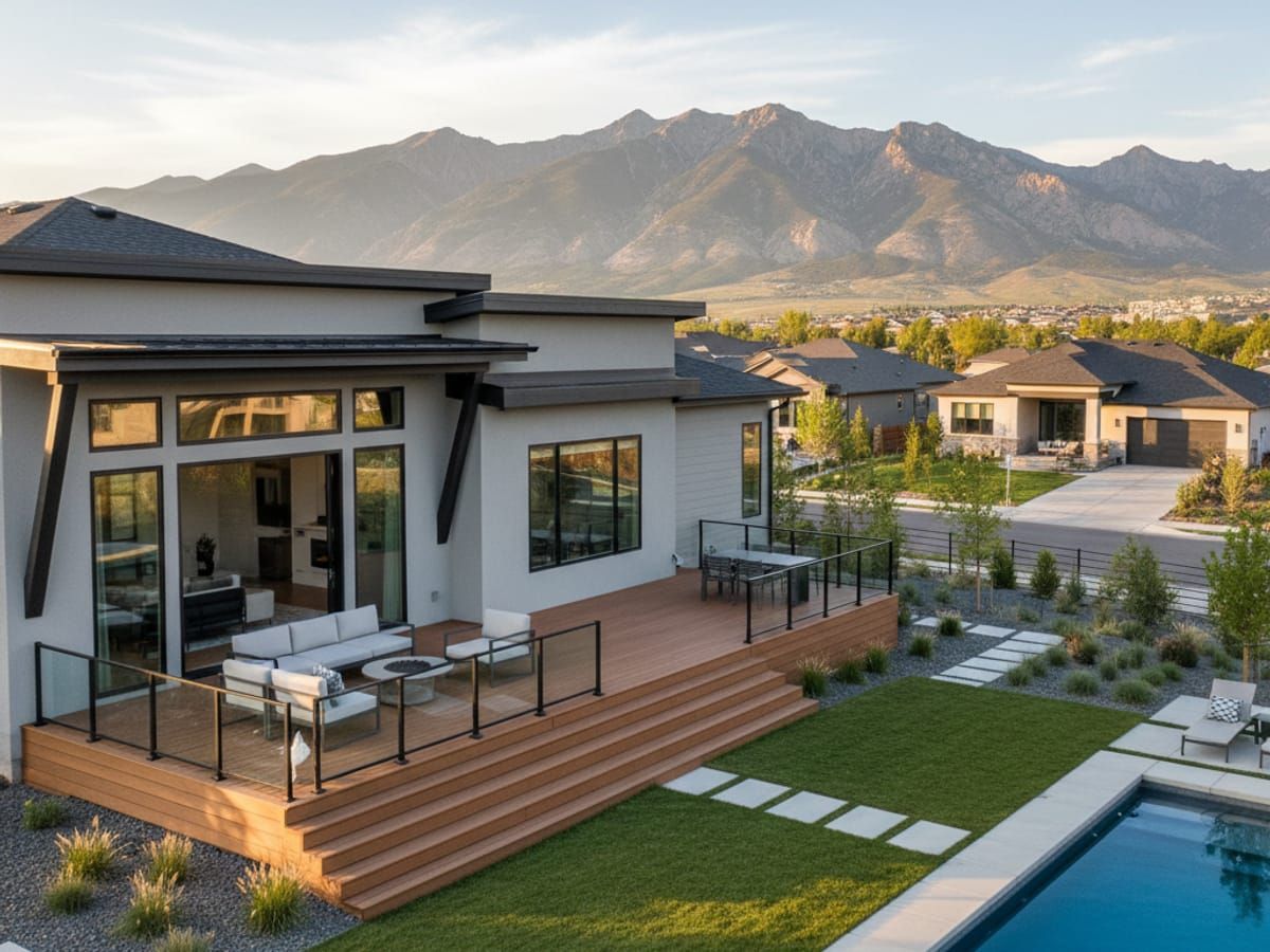Beautiful deck in West Jordan neighborhood with Oquirrh Mountain views